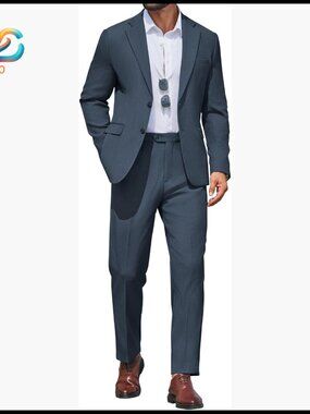 Slim Fit Two Button Suit Set Jacket Pants Wedding Business Formal